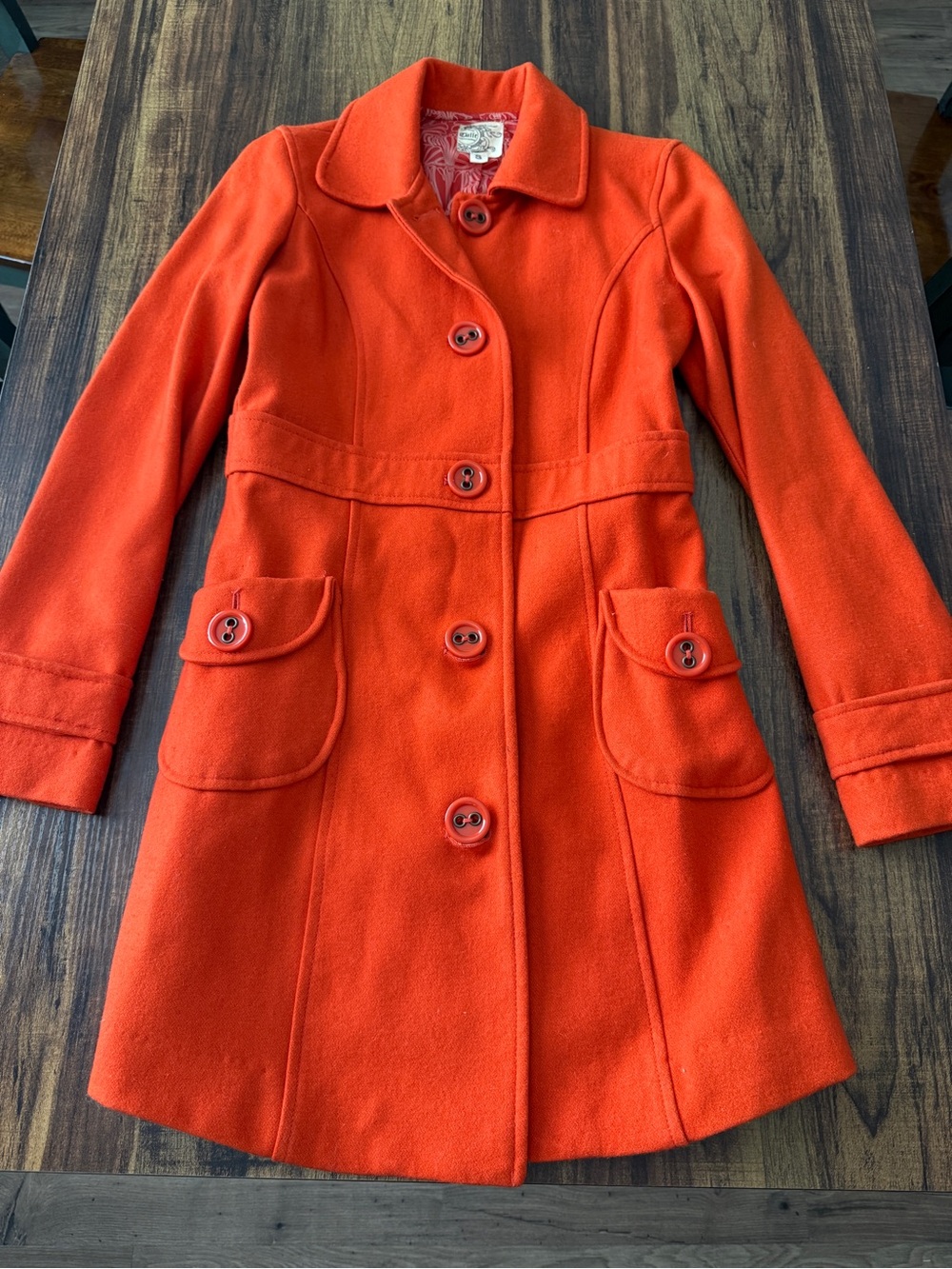 Tulle Vintage Vibrant Orange Wool Pea Coat
